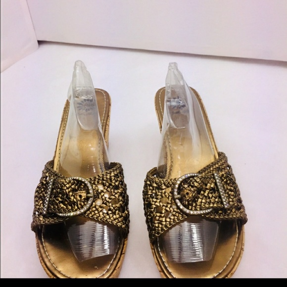 Yellow box, bronze/gold cork wedge Sandal - Picture 1 of 6
